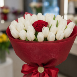Tulipani Bianchi Con Rosa Rossa