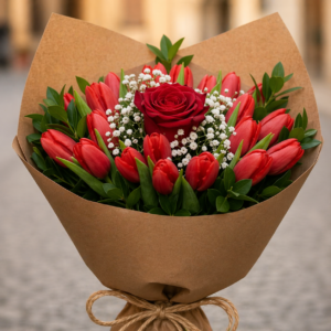 Tulipani Rossi Con Rosa Rossa