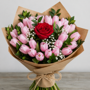 Tulipani Rosa Con Rosa Rossa